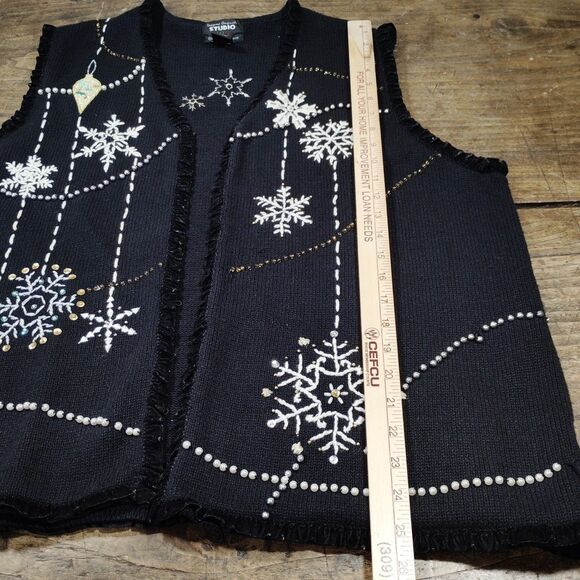 Vintage Designers Original 1X Christmas Sweater Vest Open Front Snowflake - Picture 4 of 8